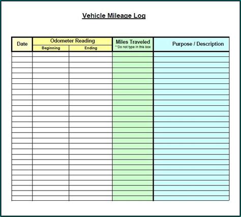 printable vehicle mileage log reimbursement form