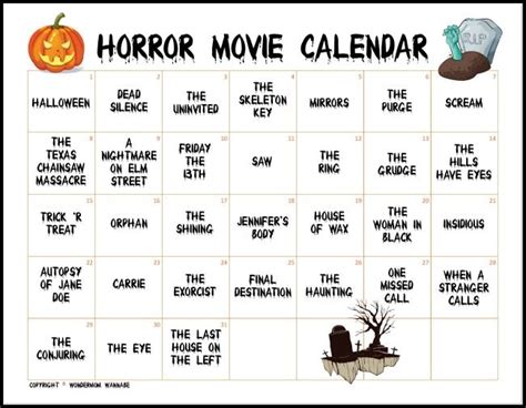print   ultimate horror  calendar  countdown