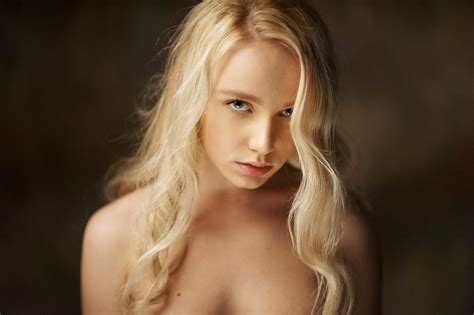 Wallpaper Face Women Blonde Long Hair Blue Eyes Bare Shoulders