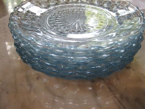 Blue Depression Glass Bubble Plates Set Of Six Etsy
