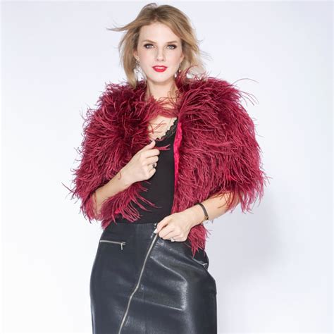 sexy real ostrich feathers coat turkey wool short feather fur jacket