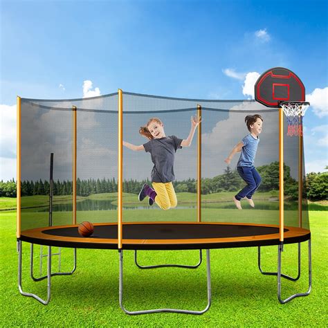 foot kids trampoline outdoor  trampoline  safety enclosure net basketball hoop