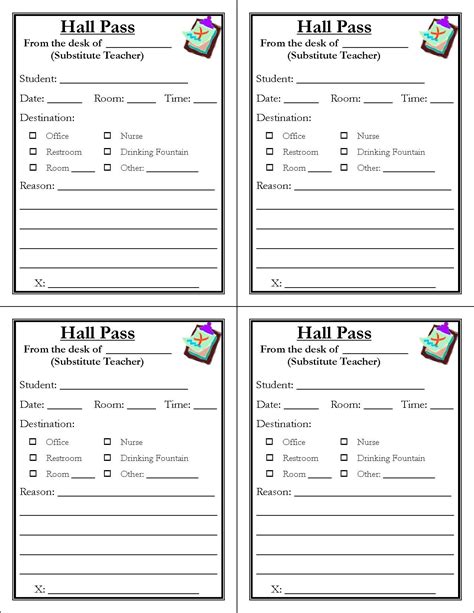 editable printable hall pass template printable templates