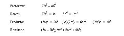 suma  diferencia de cubos perfectos algebra