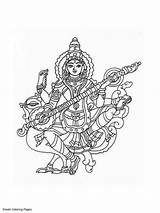 Coloring Saraswati Printable Goddess Pages sketch template