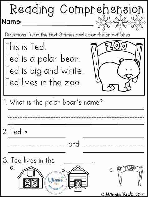 kindergarten reading comprehension worksheet   reading