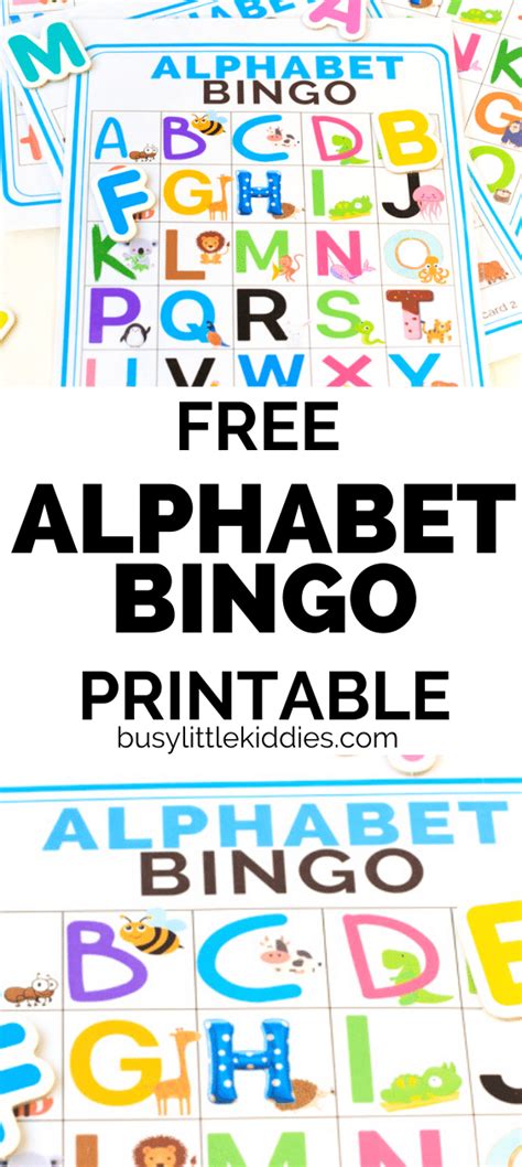 alphabet bingo  printable  pictures  kids   years