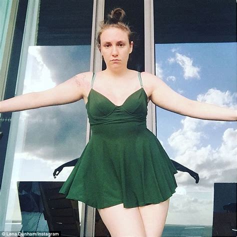 lena dunham shows off her legs in vintage style swimsuit