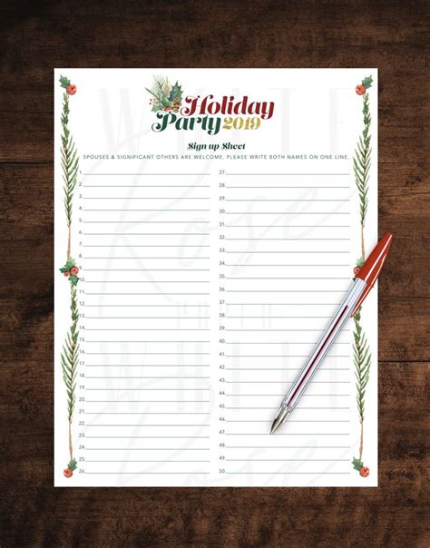 christmas party sign  sheet template