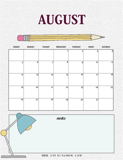 blank printable august calendar