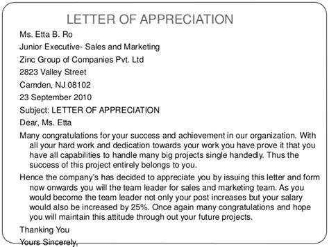 letter  appreciation  employee sample templates