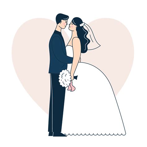 beautiful wedding couple bride  groom doodle vector illustration