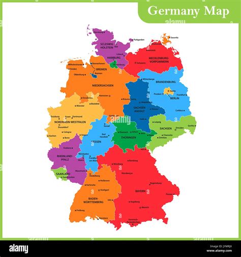 detailed map   germany  regions  states  cities stock vector art