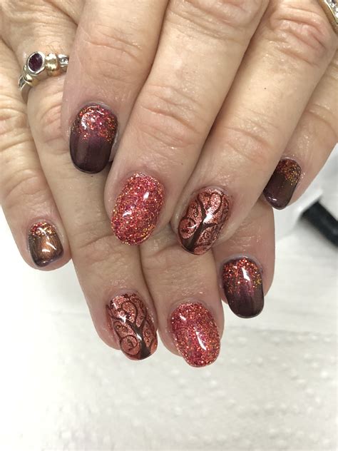 Fall Tree Glitter Ombré Gel Nails Light Elegance Furs And Fames And Fire