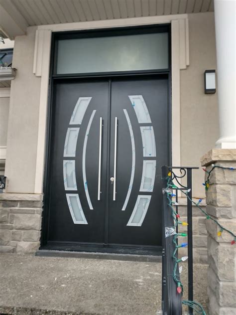 double entry piano black  glass inserts front door modern doors