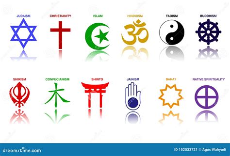 de symbolen van de wereldgodsdienst kleurden tekens van belangrijke religieuze groepen en