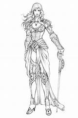 Coloring Pages Adult Warrior Drawing Drawings Character Sketch Behance Woman Fantasy Line Designs Female Colouring Swordswoman Costume Women Eva Widermann sketch template