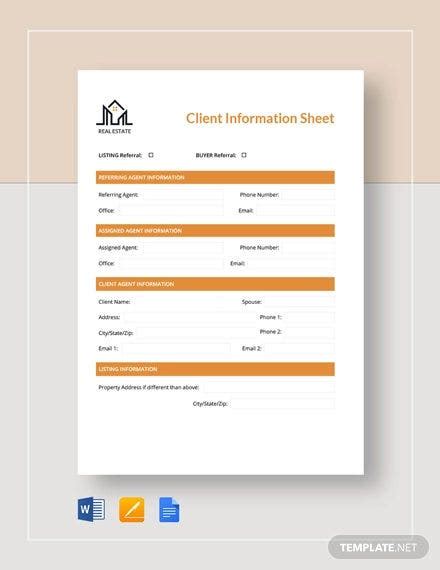 printable client information sheet templates  word