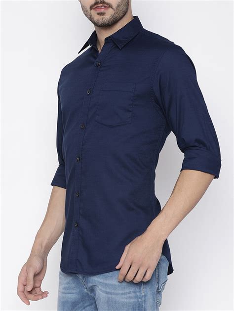 buy  navy blue solid casual shirt  shirts  men  zoho