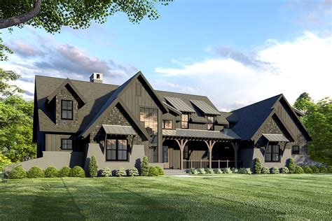exclusive  bed modern farmhouse plan  unique angled garage