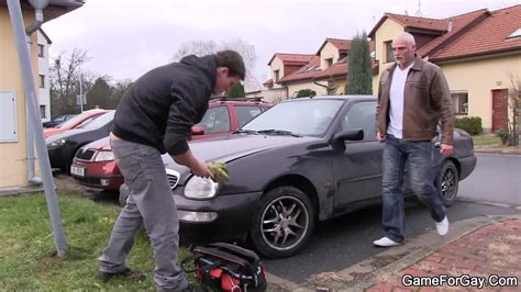 big man seduces and fucks car repairs hetero guy