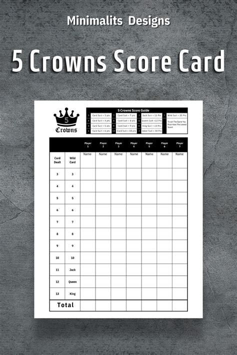 crowns score card crown printable  cards scores crowns