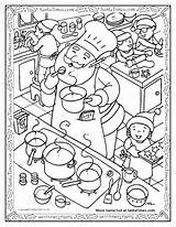 Cooking Coloring Pages Kitchen Santa Utensils Printable Drawing Getcolorings Color Christmas Food Getdrawings sketch template