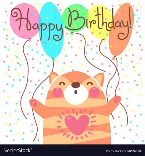 cute happy birthday card  funny kitten  vector  baksiabat