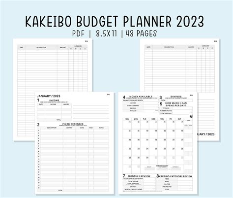 kakeibo budget planner  printable  inserts digital file instant