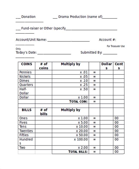 cash deposit slip templates   docs xlsx  formats