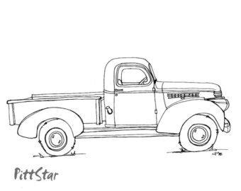 instant  vintage truck printable coloring page art