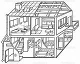 House Cartoon Coloring Clipart Dwelling Inside Pages Drawing Illustration Dream Rooms Interior Simple Vector Clip Outline Structure Stock Printable Describe sketch template