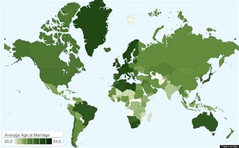 This Map Shows The Average Marrying Age Around The World