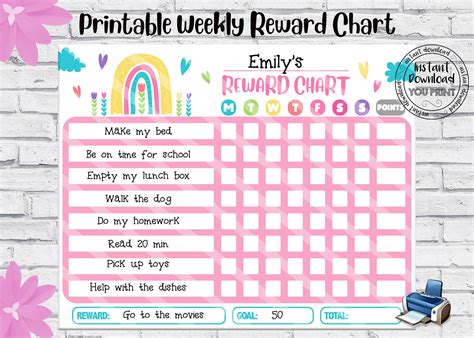 instant  rainbow reward chart printable rainbow etsy