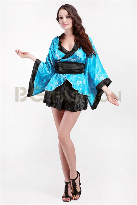 sexy blue japanese kimono costume robe waistband g string