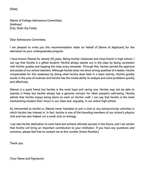 write  good recommendation letter  college ainslie hand
