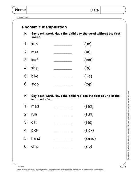 phonemic awareness assessment page   scholastic teacher