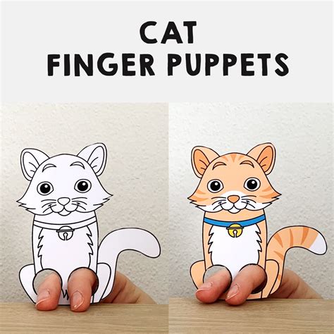 cat finger puppet printable kitten pet animal coloring paper craft