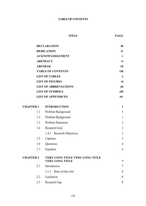 format table  contents   thesis tex latex stack