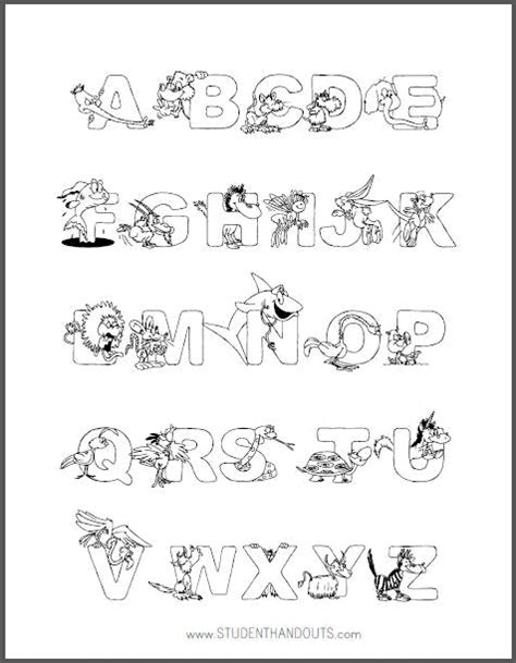 animal alphabet coloring page  kids student handouts