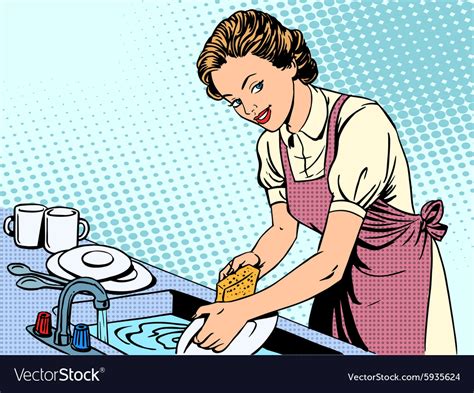 woman washing dishes housewife housework comfort vector image