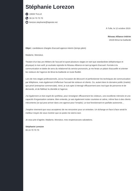 exemple de lettre de motivation hotesse daccueilstandardiste