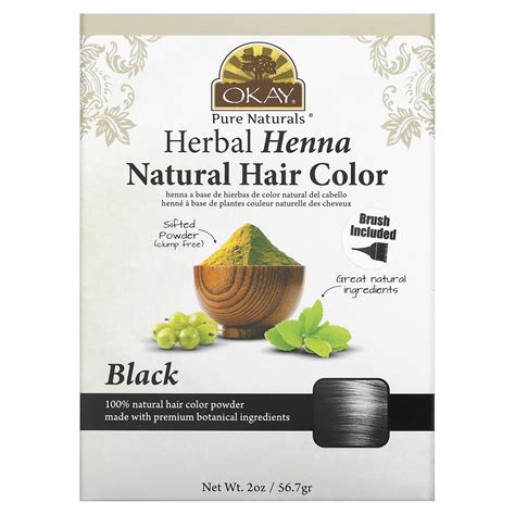 okay pure naturals 草本散沫花天然染髮劑，黑色，2 盎司（56 7 克）