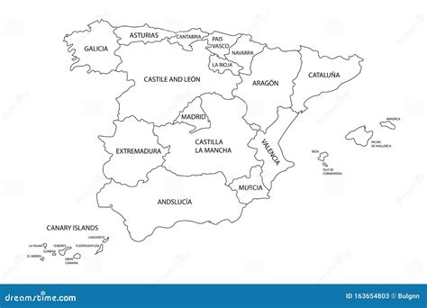 map  spain  borders  regions states  autonomous communities detailed black outline
