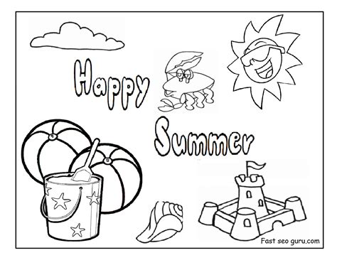 printable happy summer beach coloring pages