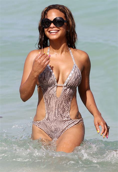 christina milian slips a nip and flahes her butt at miami beach