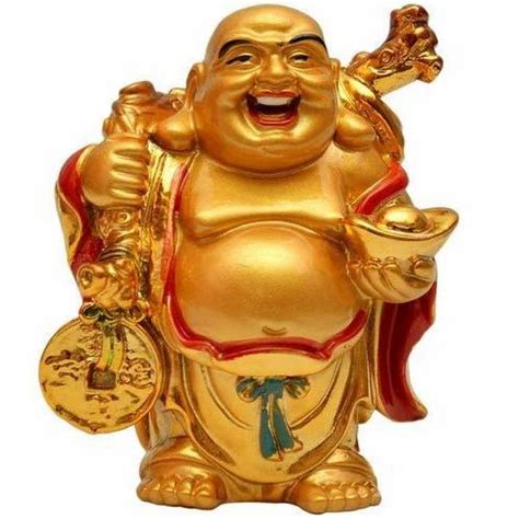 mahavir gifts golden gold plated feng shui laughing buddha golden