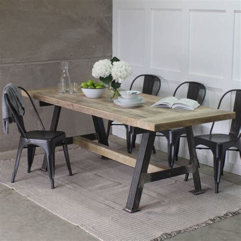 game reclaimed wood dining table  steel  frame