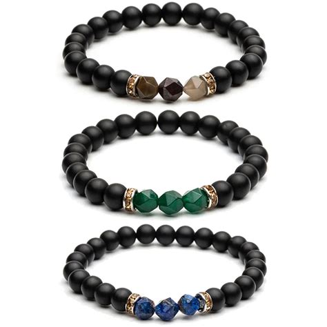 fashion natural stone mens bracelets charm black beads lucky crystal