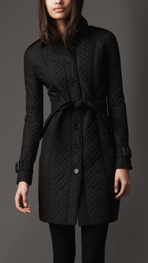 burberry long quilted trench coat  black lyst